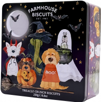 FARMHOUSE BISCUITS Treacle Crunch Biscuits in Spooky Dog Tin 250g