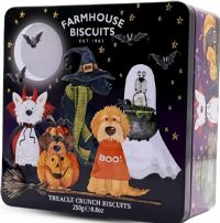 FARMHOUSE BISCUITS Treacle Crunch Biscuits in Spooky Dog Tin 250g