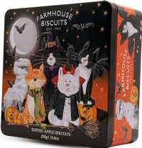 FARMHOUSE BISCUITS Toffee Apple Biscuits in Spooky Cat Tin 250g