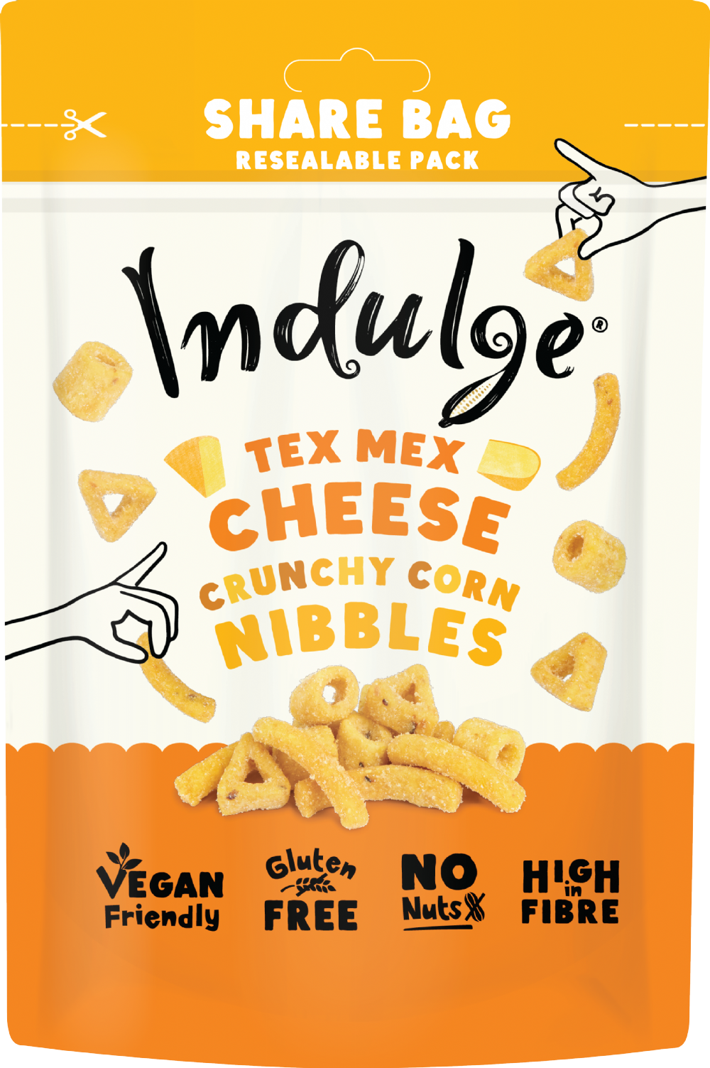 INDULGE Crunchy Corn Nibbles - Tex Mex Cheese 100g