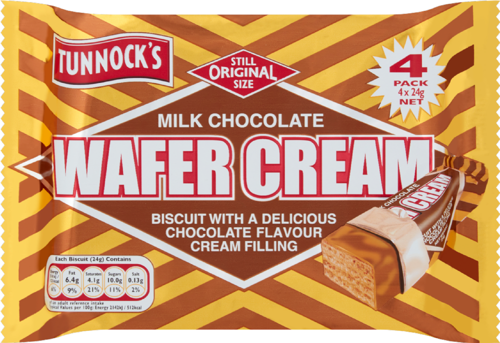 TUNNOCK'S Milk Chocolate Wafer Cream 4 Pack (4x24g)