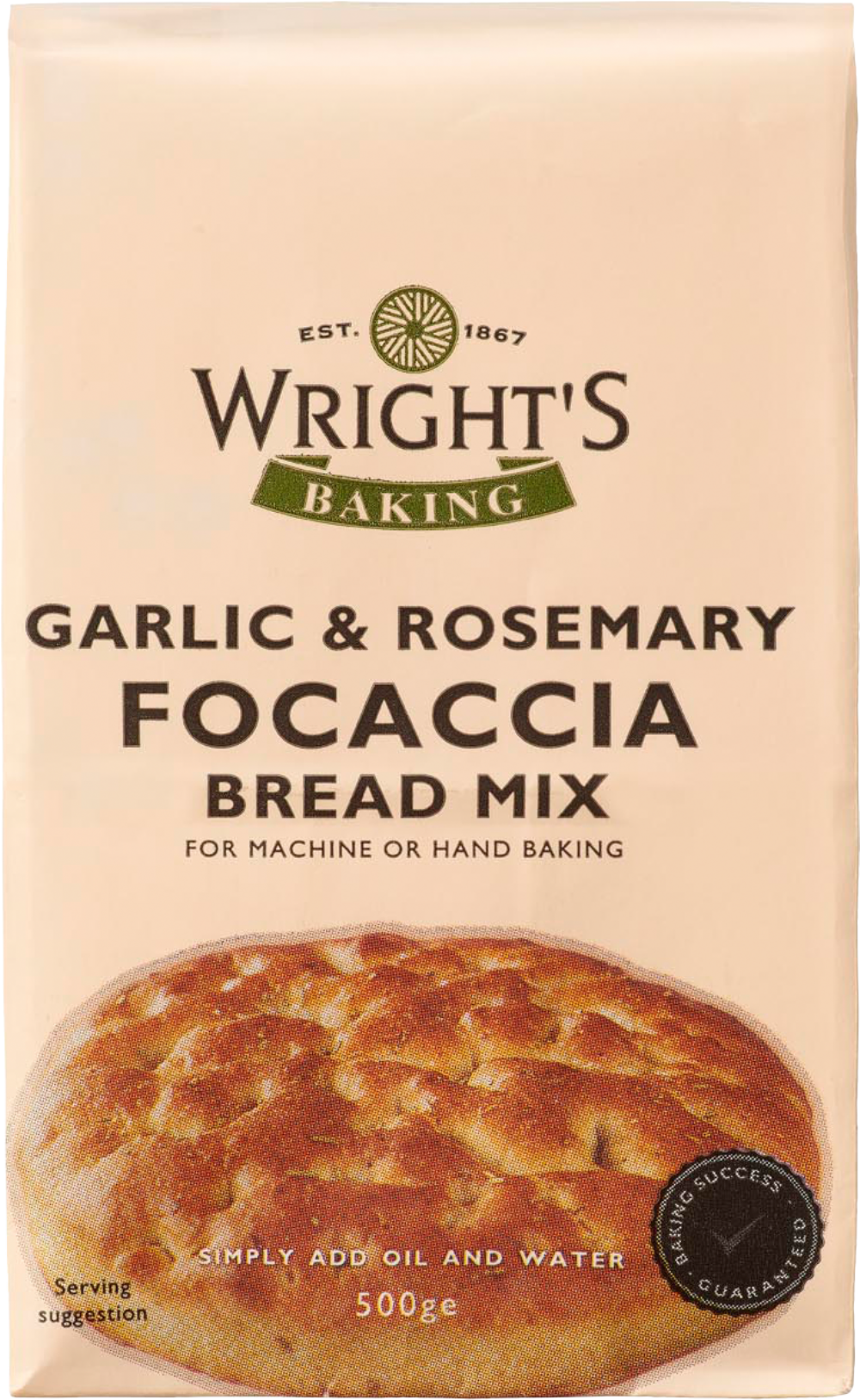 WRIGHT'S BAKING Garlic & Rosemary Focaccia Bread Mix 500g