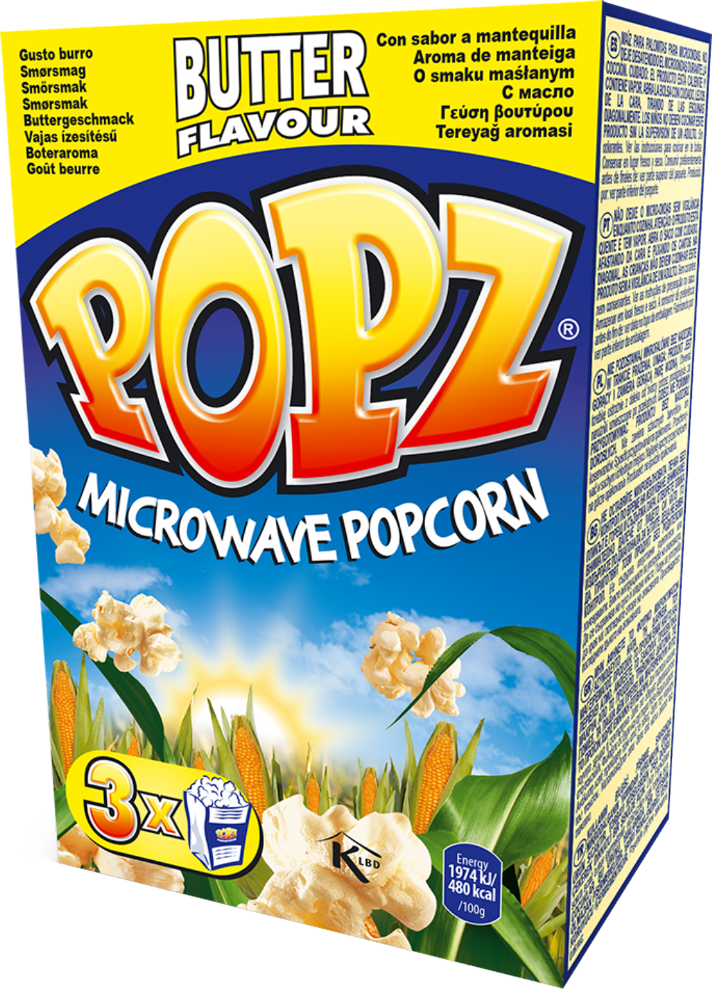 POPZ Microwave Popcorn - Butter Flavour (3x90g)