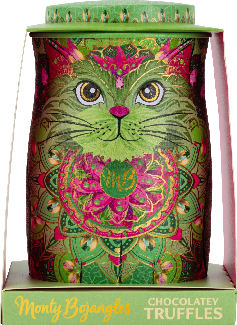 MONTY BOJANGLES Pistachio Marooned Truffles in Jade Mirage Green Cat Tin 135g
