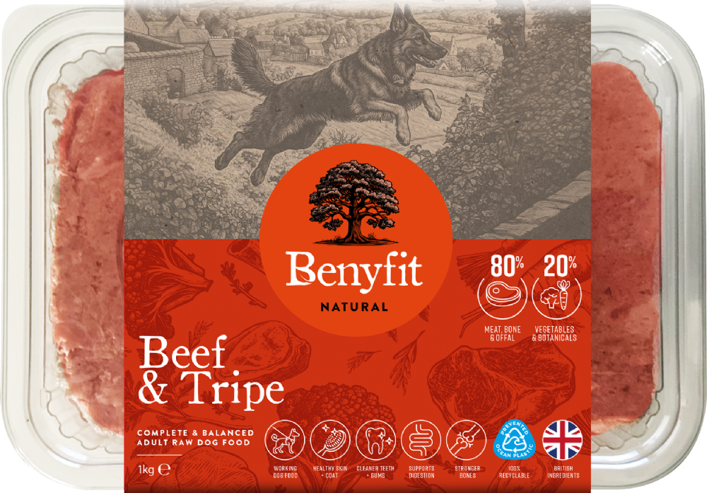 BENYFIT NATURAL Beef & Tripe Complete Raw Dog Food 1kg