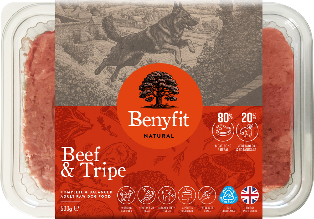 BENYFIT NATURAL Beef & Tripe Complete Raw Dog Food 500g