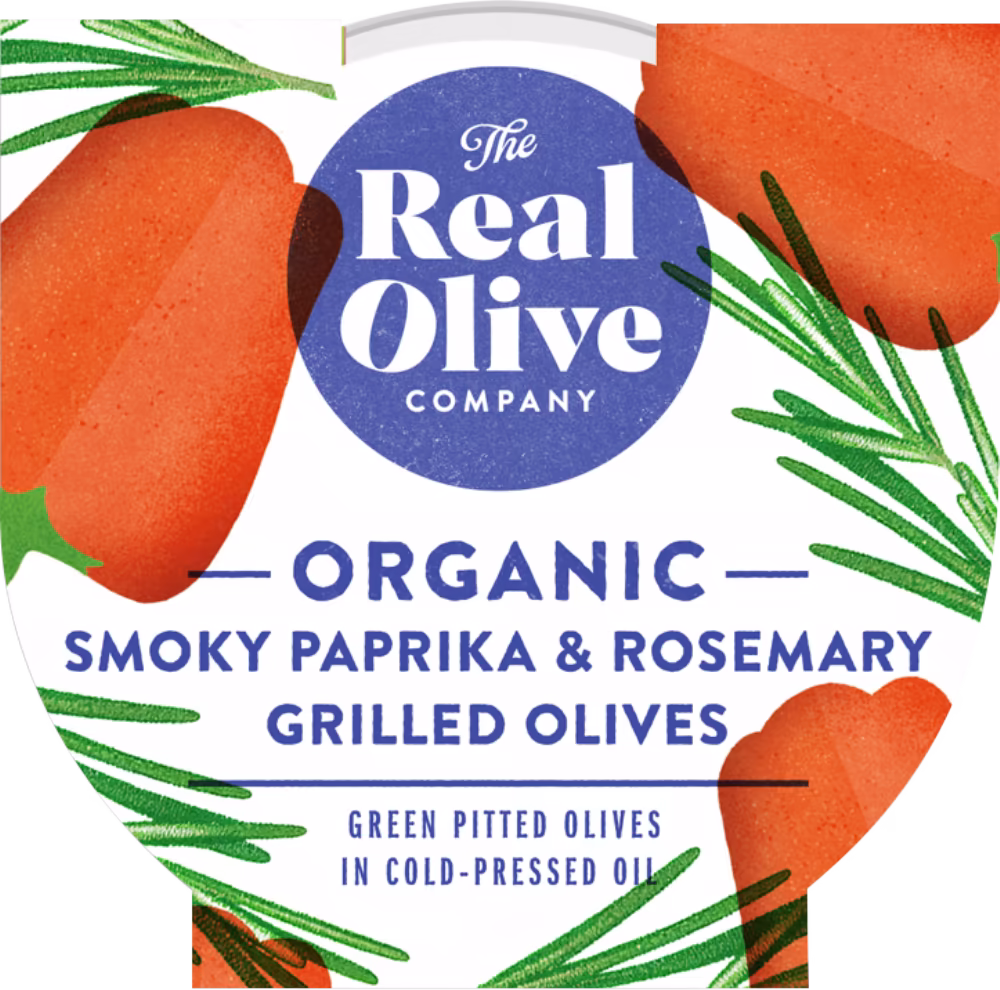 THE REAL OLIVE COMPANY Organic Smoky Paprika & Rosemary Grilled Olives 150g