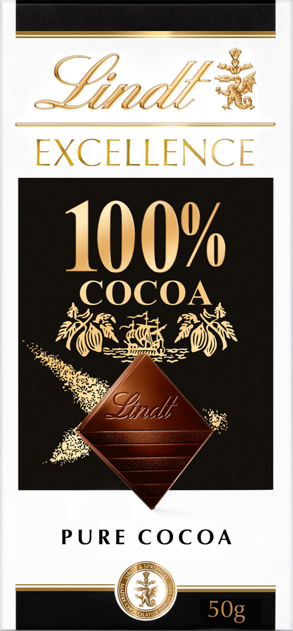 LINDT Excellence Dark 100% Cocoa Bar 50g