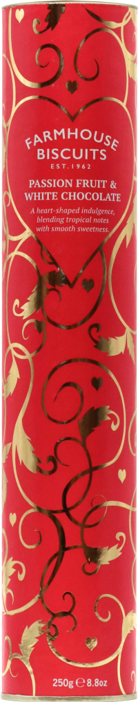 FARMHOUSE BISCUITS Passion Fruit & White Chocolate Biscuits in Heart Tube 250g