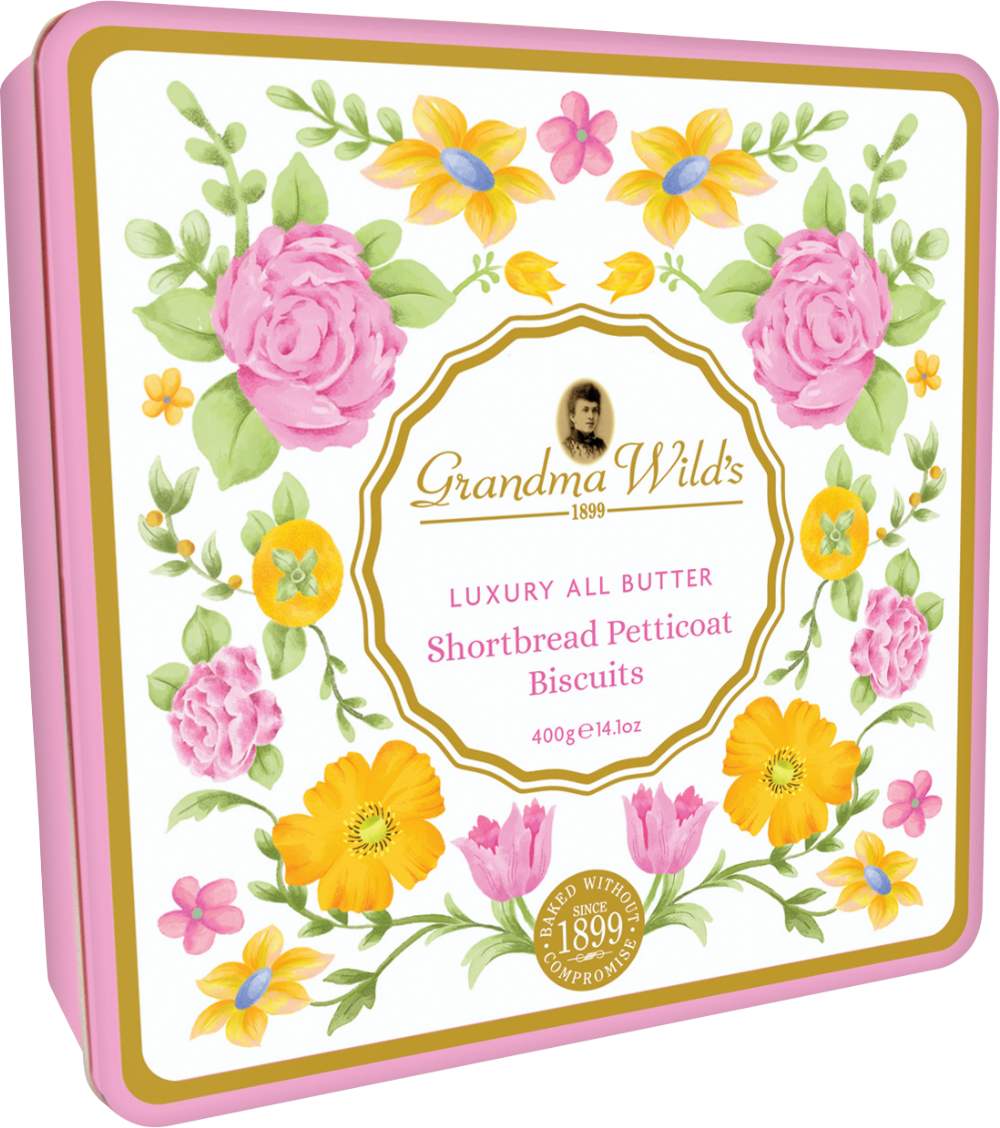 GRANDMA WILD'S Shortbread Petticoat Biscuits in Country Garden Tin 400g