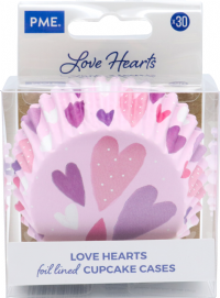 PME CAKE Foil Lined Cupcake Cases - Love Hearts 30 pk