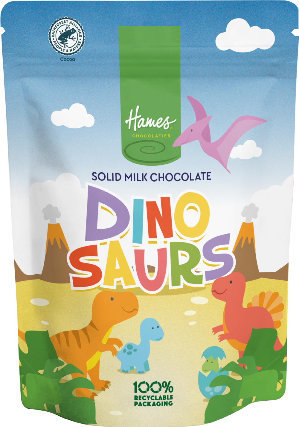 HAMES Solid Milk Chocolate Dinosaurs - Pouch 100g