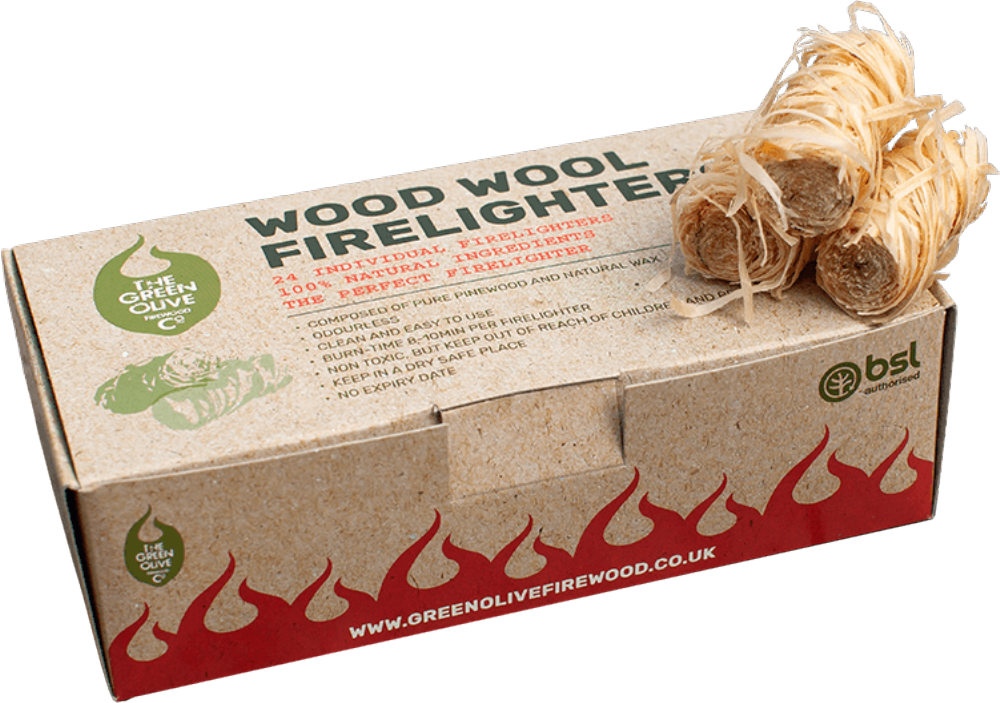 GREEN OLIVE FIREWOOD Wood Wool Firelighters 24 pcs