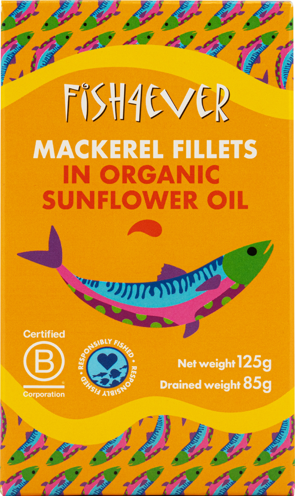 FISH 4 EVER Mackerel Fillets in Organic Sunflower Oil 125g