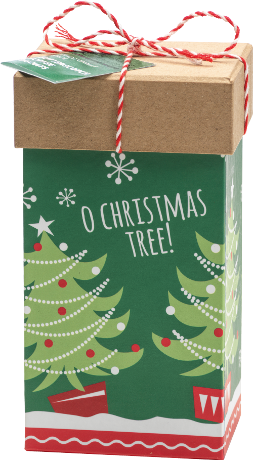 FARMHOUSE Xmas Tree! Rect Box/Butterscotch Toffee Biscs 100g