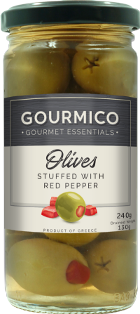 GOURMICO Green Olives Stuffed with Red Pepper 240g