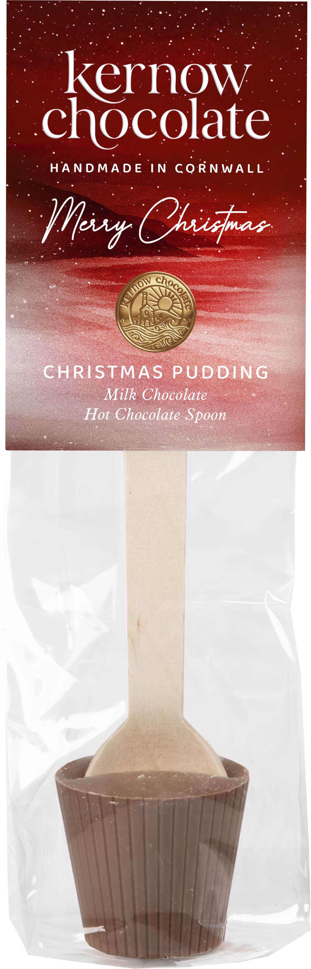 KERNOW CHOCOLATE Hot Chocolate Spoon - Christmas Pudding Milk Chocolate 37g
