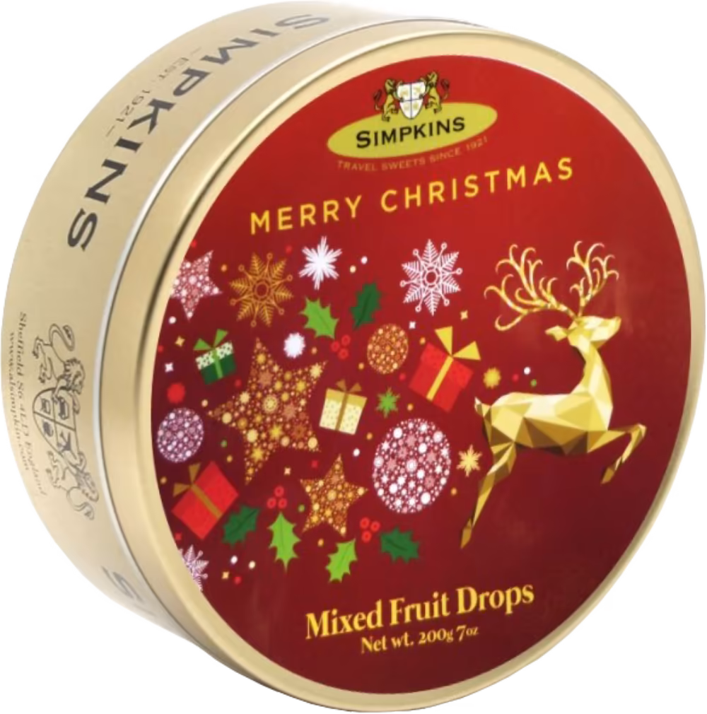 SIMPKINS Mixed Fruit Drops - Merry Christmas Reindeer Tin 200g