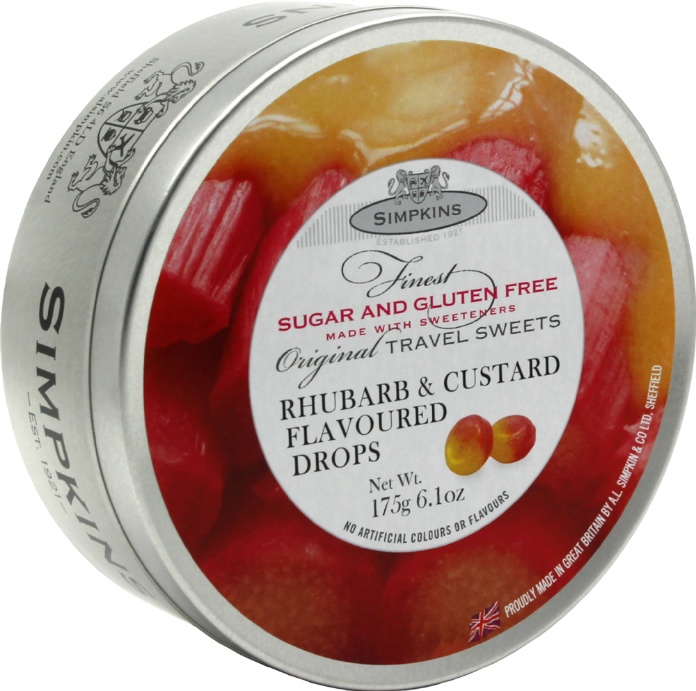 SIMPKINS Sugar Free Rhubarb & Custard Flavoured Drops 175g (5011563001897)