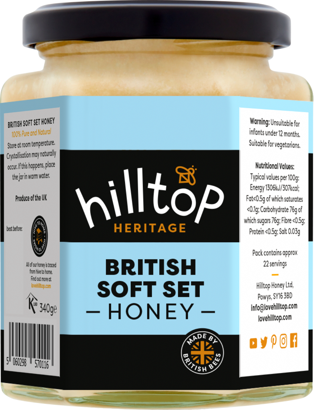 HILLTOP HONEY British Soft Set Honey 340g