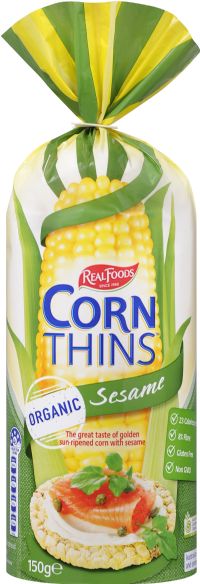 REAL FOODS Corn Thins - Sesame 150g (9322969000046)
