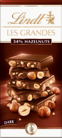 LINDT Les Grandes Dark Chocolate 34% Hazelnuts Bar 150g