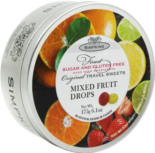SIMPKINS Sugar Free Mixed Fruit Drops Travel Sweets 175g